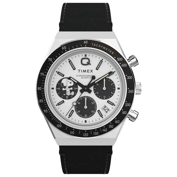 Timex Q Chronograph x Peanuts Snoopy 40mm Black White - Watches.com - TW2W68900VQ