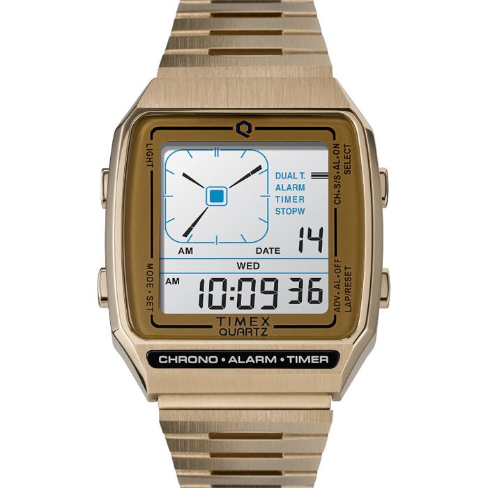 Timex Q LCA Reissue Digital 33mm Gold - Watches.com - TW2U72500