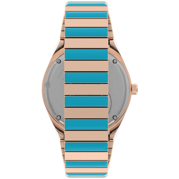 Timex Q Malibu Blue Pink Gold SS - Watches.com - TW2U81500