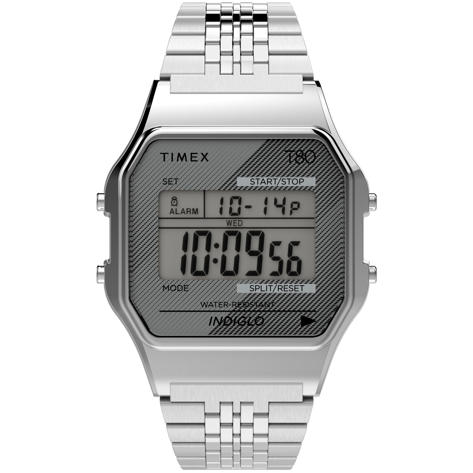 Men's Timex digital watch. Squared top off oblong face. Water resistant.