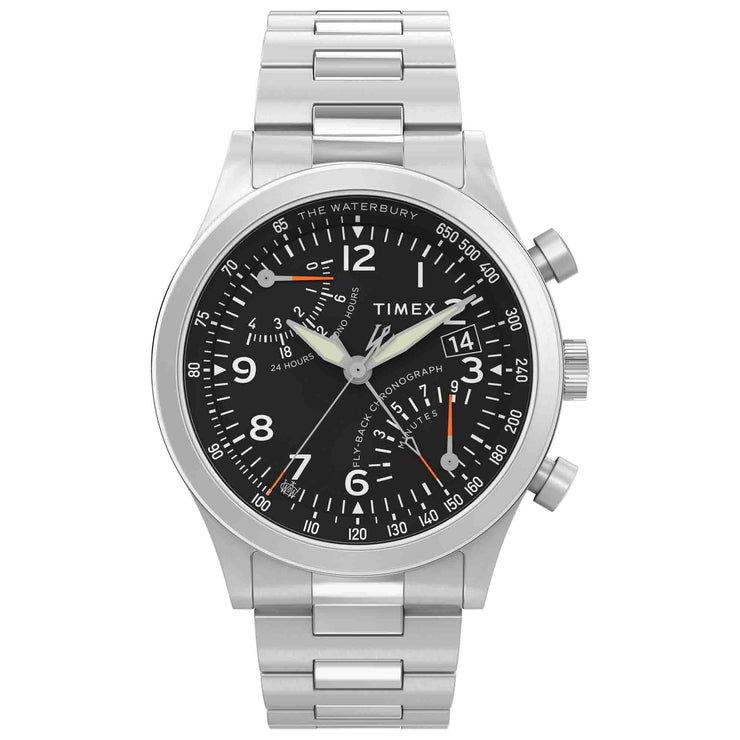 Timex Waterbury Traditional Fly Back Chrono 43mm Black SS - Watches.com - TW2W47800VQ