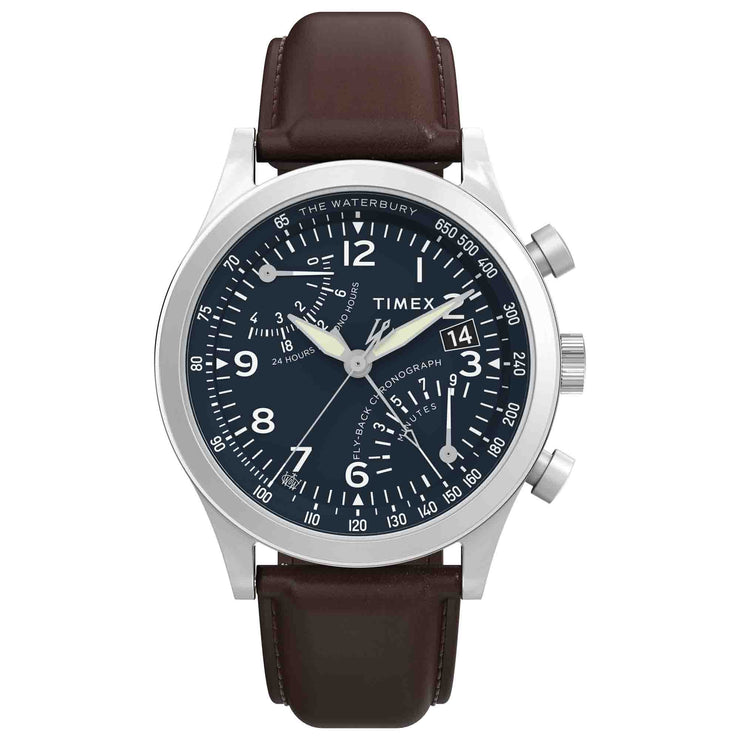 Timex Waterbury Traditional Fly Back Chrono 43mm Blue SS - Watches.com - TW2W47900VQ