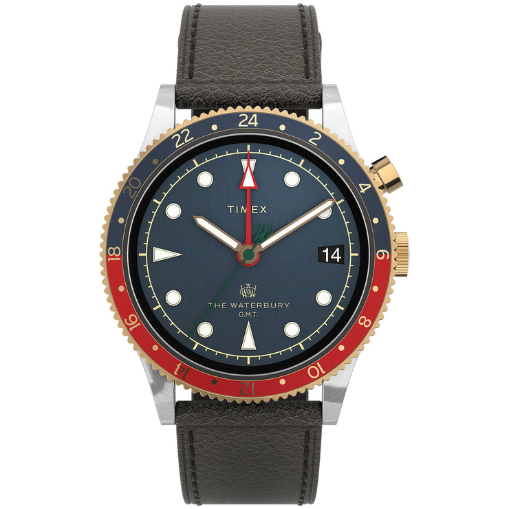 Timex Waterbury Traditional GMT 39mm Blue - Watches.com - TW2U90500VQ