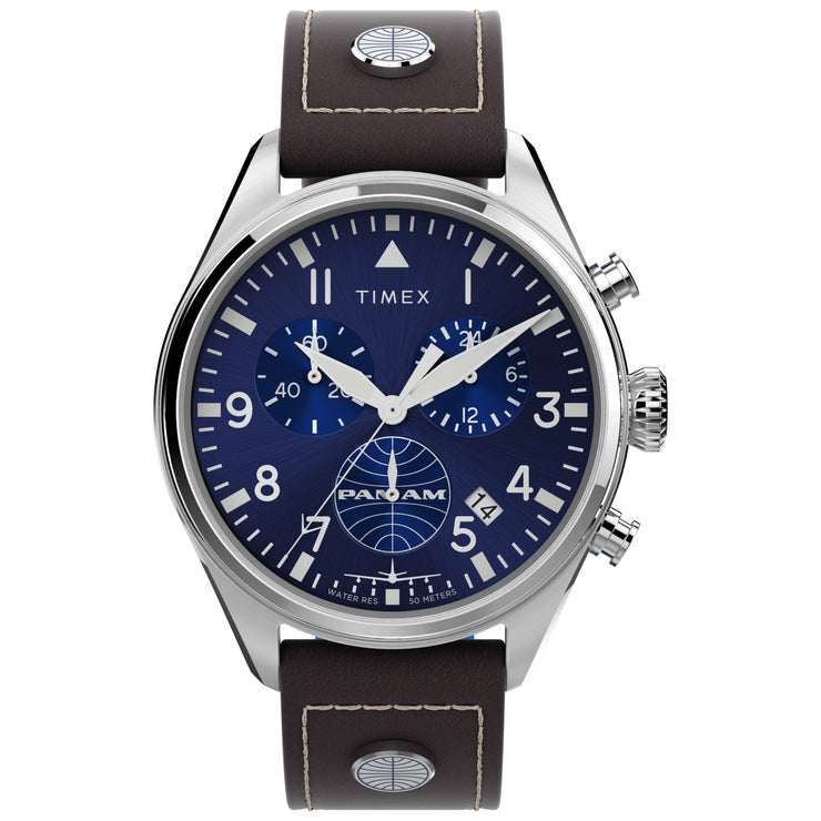 Timex x Pan Am Chronograph 42mm Blue - Watches.com - TWG030000JR