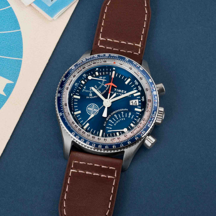 Timex x Pan Am Fly Back Chronograph 43mm Blue - Watches.com - TW2W97200JR