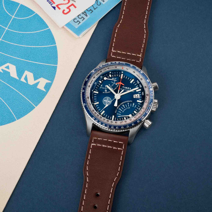 Timex x Pan Am Fly Back Chronograph 43mm Blue - Watches.com - TW2W97200JR