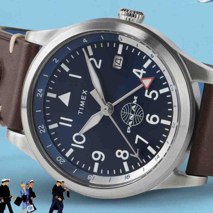 Timex x Pan Am Waterbury GMT 39mm Blue - Watches.com - TW2W97300JR