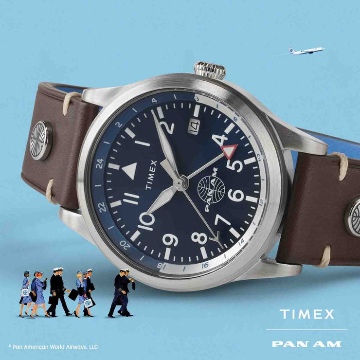 Timex x Pan Am Waterbury GMT 39mm Blue - Watches.com - TW2W97300JR