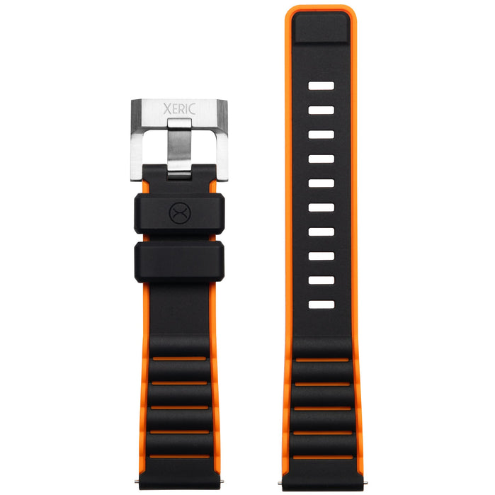 Xeric 20mm Black Orange Silicone Strap angled shot picture