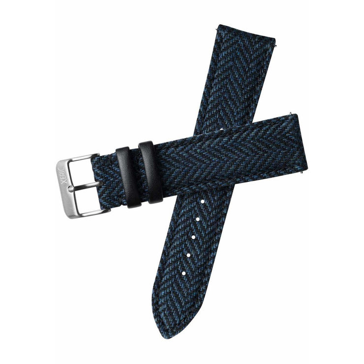 Xeric 20mm Herringbone Tweed Blue Strap Silver Buckle - Watches.com - XRC - HER - 20 - BLSV