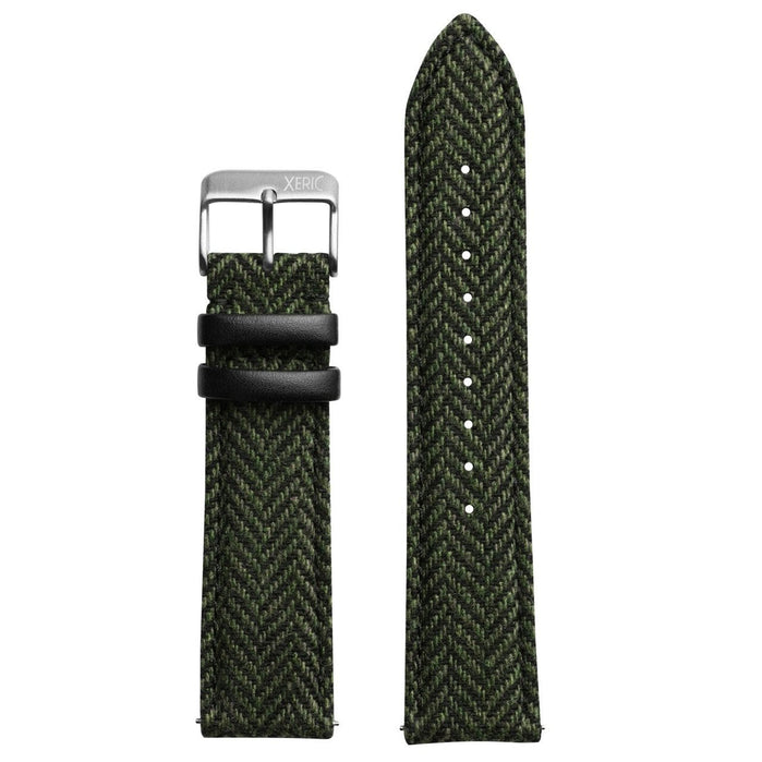 Xeric 20mm Herringbone Tweed Green Strap Silver Buckle angled shot picture