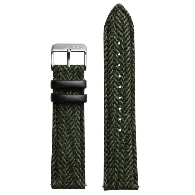 Xeric 20mm Herringbone Tweed Green Strap Silver Buckle - Watches.com - XRC - HER - 20 - GRSV