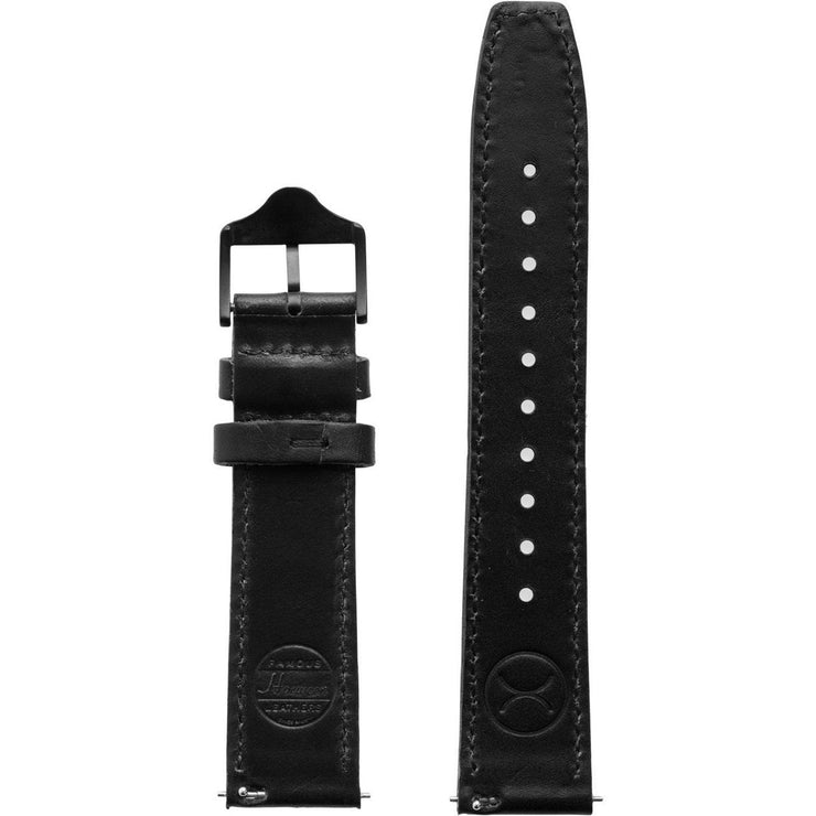 Xeric 20mm Horween Full Stitched Black Leather Strap - Watches.com - XRC - EGA - 20 - BKBK