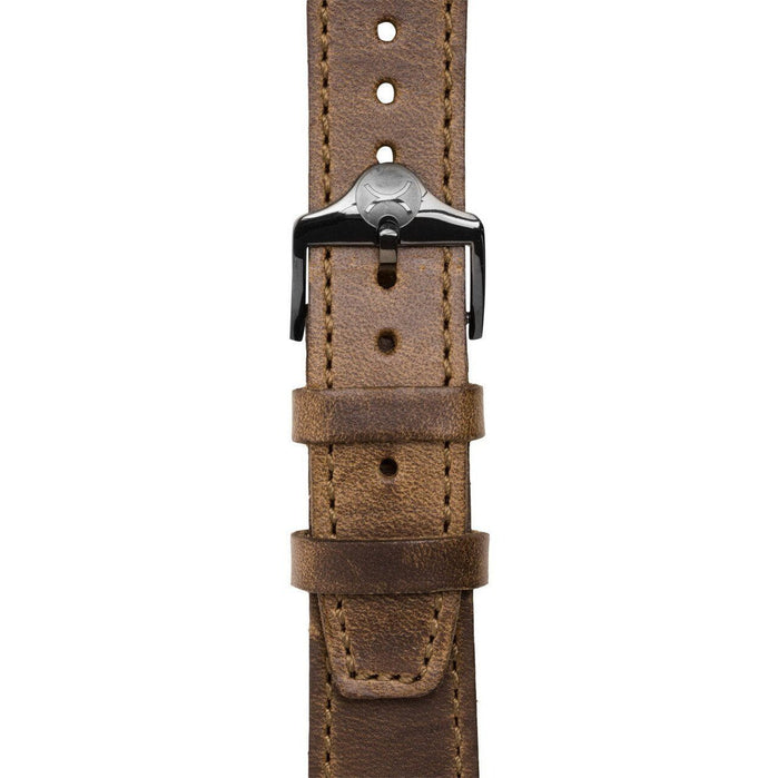 Xeric 20mm Horween Full Stitched Brown Gun Leather Strap angled shot picture