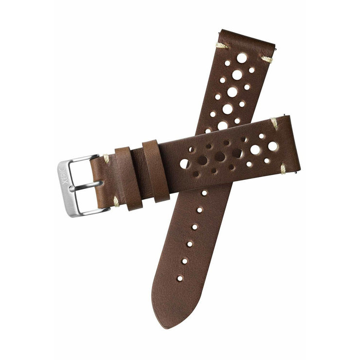 Xeric 20mm Horween Leather Racing Brown Strap Silver Buckle - Watches.com - XRC - RCG - 20 - BRSV