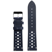 Xeric 20mm Horween Leather Racing Navy Strap Silver Buckle - Watches.com - XRC - RCG - 20 - NVSV