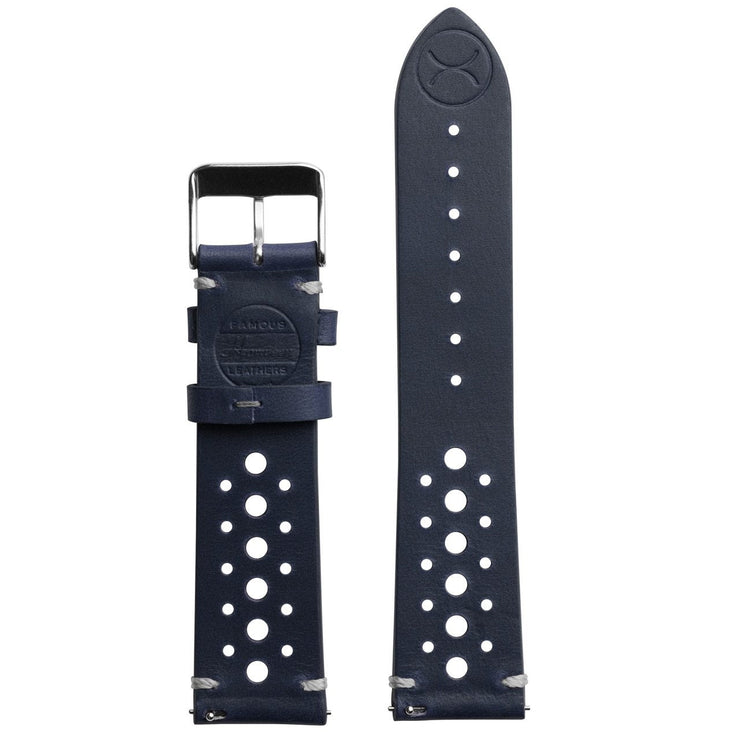 Xeric 20mm Horween Leather Racing Navy Strap Silver Buckle - Watches.com - XRC - RCG - 20 - NVSV