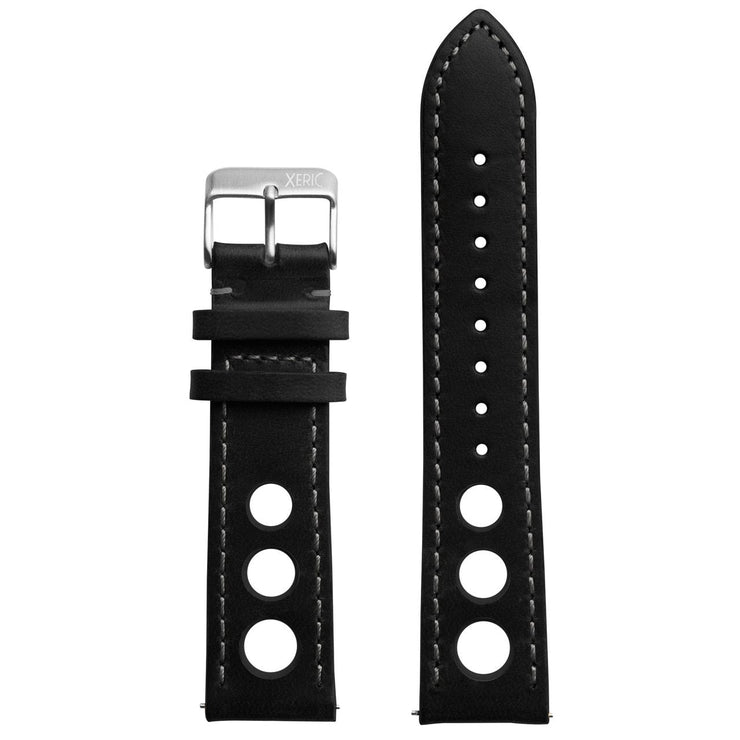 Xeric 20mm Horween Leather Rally Black Charcoal Strap Silver Buckle - Watches.com - XRC - RLY - 20 - BKCH