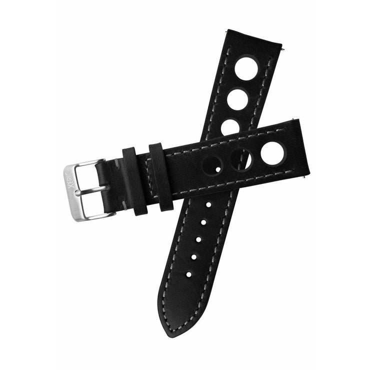 Xeric 20mm Horween Leather Rally Black Charcoal Strap Silver Buckle - Watches.com - XRC - RLY - 20 - BKCH