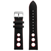 Xeric 20mm Horween Leather Rally Black Red Strap Silver Buckle - Watches.com - XRC - RLY - 20 - BKRD