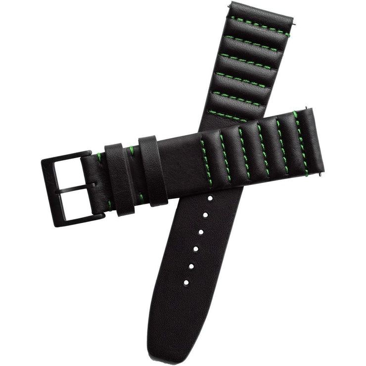 Xeric 20mm Ribbed Horween Leather Black Green Strap Black Buckle - Watches.com - XRC - TMP - 20 - BKGR