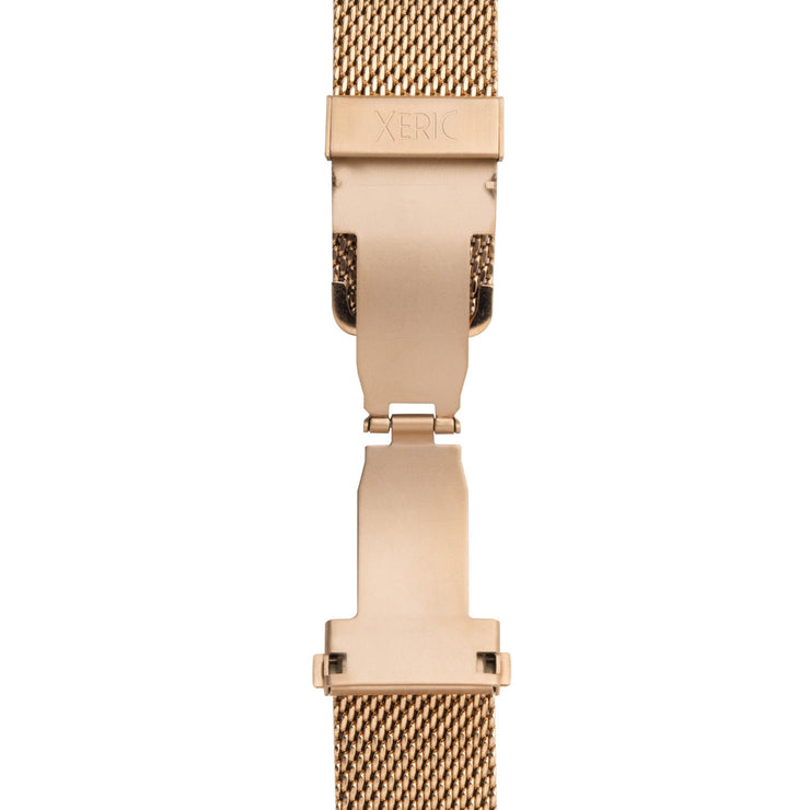 Xeric 20mm Rose Gold PVD Mesh Bracelet with Deployant Clasp - Watches.com - XRC - MSDP - 20 - RGRG