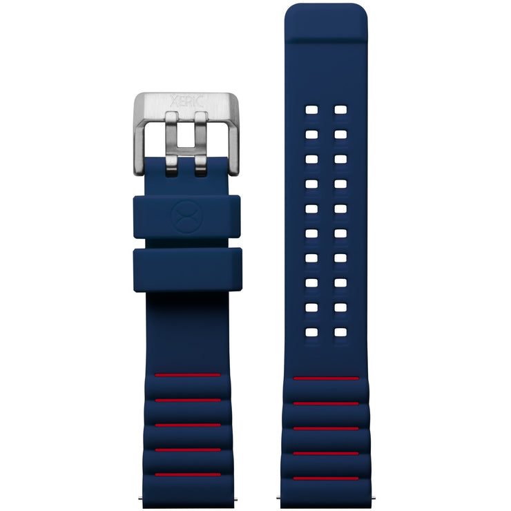 Xeric 22mm Blue Red Silicone Strap Silver Buckle - Watches.com - XRC - VOY - 22 - BLRD