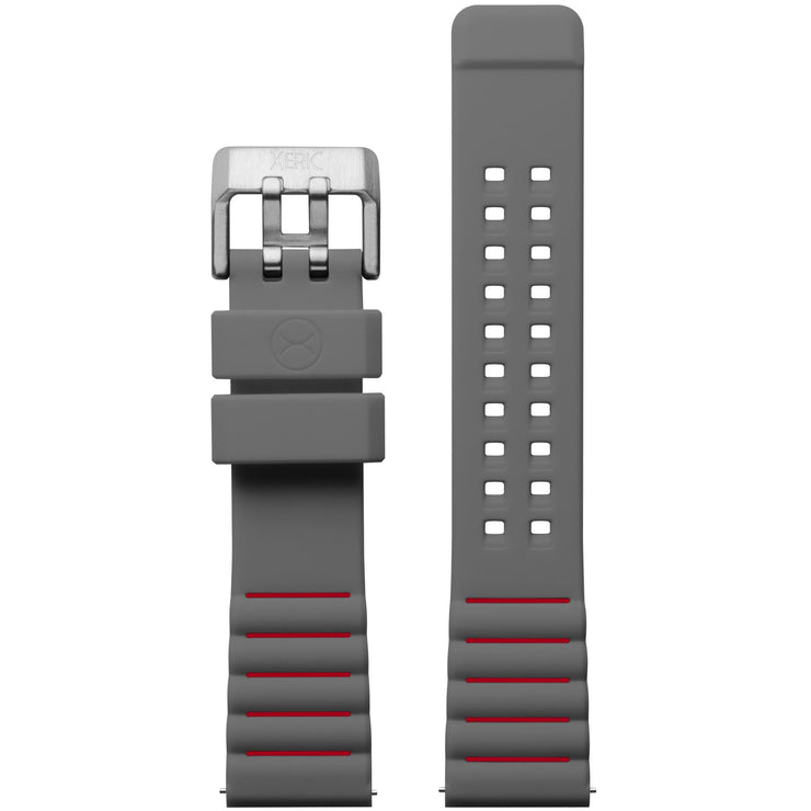 Xeric 22mm Gray Red Silicone Strap Silver Buckle - Watches.com - XRC - VOY - 22 - GYRD