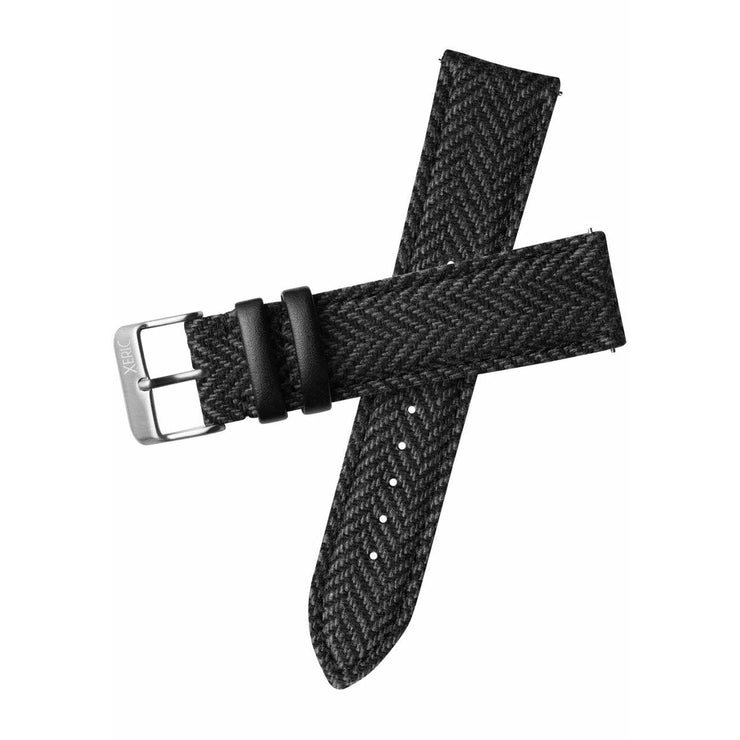 Xeric 22mm Herringbone Tweed Black Strap Silver Buckle - Watches.com - XRC - HER - 22 - BKSV