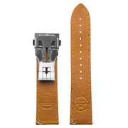 Xeric 22mm Horween Chromexcel Tan Strap Silver Hidden Deployant Clasp - Watches.com - XRC - HGT - 22 - TNSV