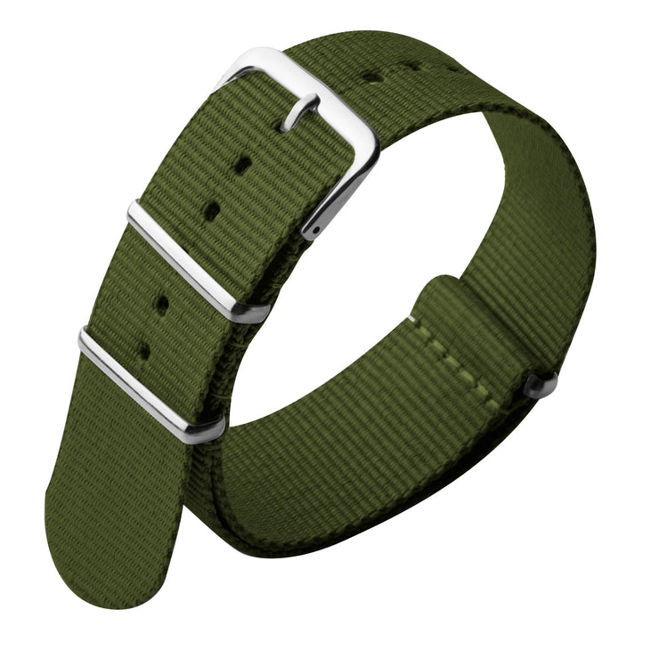 Xeric 22mm Military Strap Army Green with Silver Hardware - Watches.com - XRC - NATO - 22 - GRSV