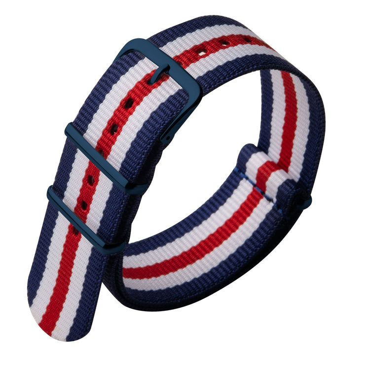 Xeric 22mm Military Strap Red White Blue with Blue Hardware - Watches.com - XRC - NATO - 22 - RWBBL