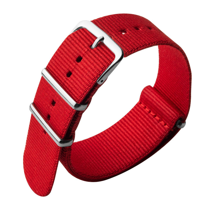 Xeric 22mm Military Strap Red with Silver Hardware - Watches.com - XRC - NATO - 22 - RDSV