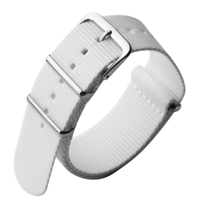 Xeric 22mm Military Strap White with Silver Hardware - Watches.com - XRC - NATO - 22 - WHSV