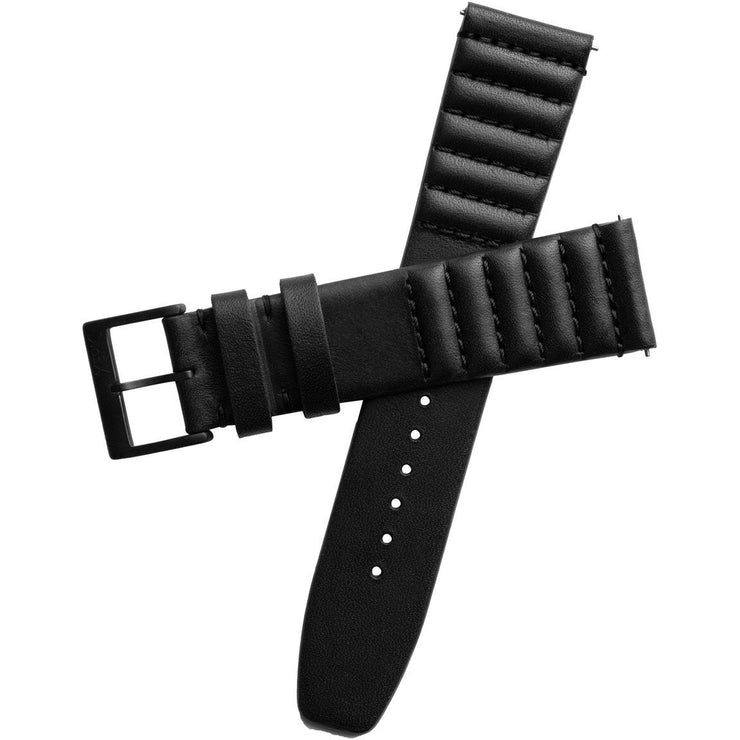 Xeric 22mm Ribbed Horween Leather Black Strap Black Buckle - Watches.com - XRC - TMP - 22 - BKBK