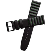 Xeric 22mm Ribbed Horween Leather Black/Green Strap - Watches.com - XRC - TMP - 22 - BKGR