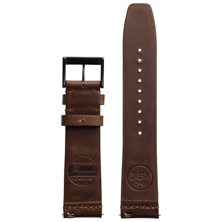 Xeric 22mm Ribbed Horween Leather Brown Strap Gun Buckle - Watches.com - XRC - TMP - 22 - BRGN