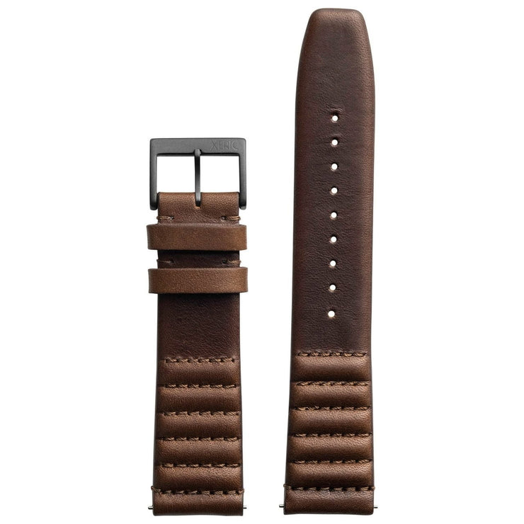 Xeric 22mm Ribbed Horween Leather Brown Strap Gun Buckle - Watches.com - XRC - TMP - 22 - BRGN