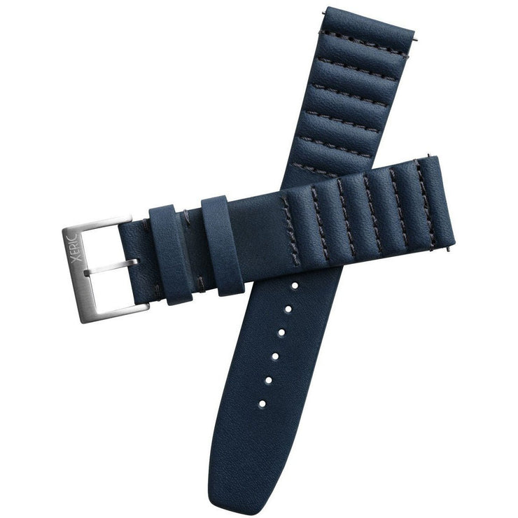 Xeric 22mm Ribbed Horween Leather Navy Strap Silver Buckle - Watches.com - XRC - TMP - 22 - NVSV