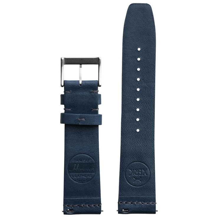 Xeric 22mm Ribbed Horween Leather Navy Strap Silver Buckle - Watches.com - XRC - TMP - 22 - NVSV