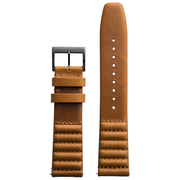 Xeric 22mm Ribbed Horween Leather Tan Strap Gun Buckle - Watches.com - XRC - TMP - 22 - TNGN