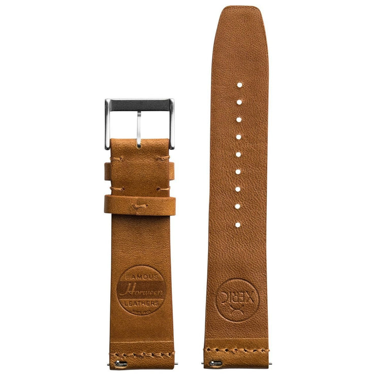 Xeric 22mm Ribbed Horween Leather Tan Strap Silver Buckle - Watches.com - XRC - TMP - 22 - TNSV