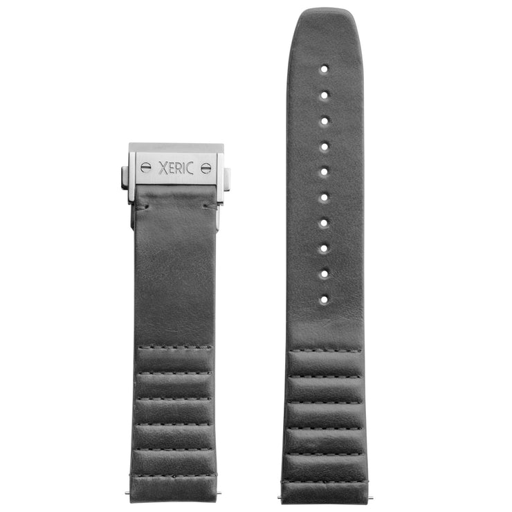 Xeric 22mm Ribbed Italian Leather Gray Strap with Silver Deployant Clasp - Watches.com - XRC - TDC - 22 - GYSV