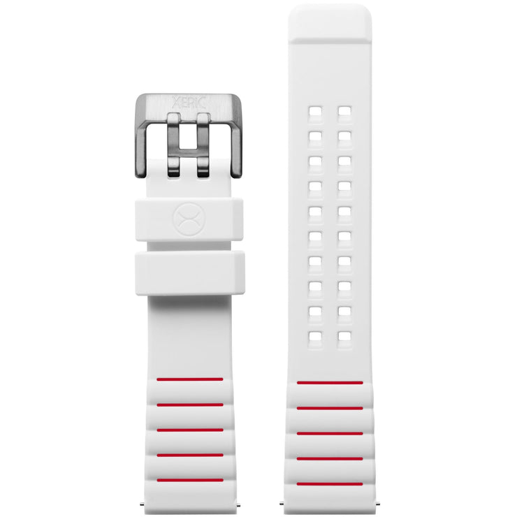 Xeric 22mm White Red Silicone Strap Silver Buckle - Watches.com - XRC - VOY - 22 - WHRD