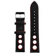 Xeric 24mm Horween Leather Rally Black Red Strap Silver Buckle - Watches.com - XRC - RLY - 24 - BKRD