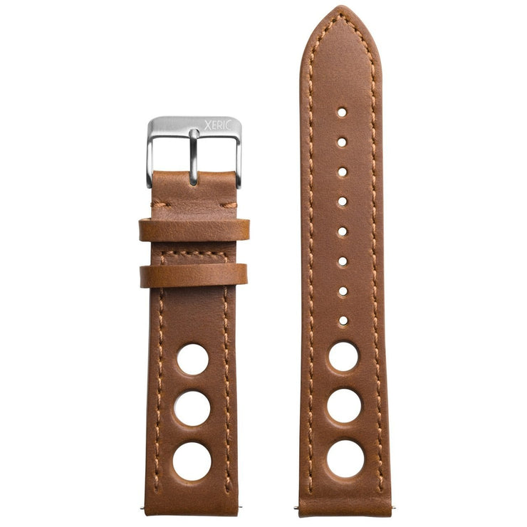 Xeric 24mm Horween Leather Rally Tan Black Strap Silver Buckle - Watches.com - XRC - RLY - 24 - TNSV