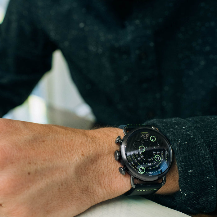 Xeric Halograph Chrono Sapphire Gunmetal Lime angled shot picture