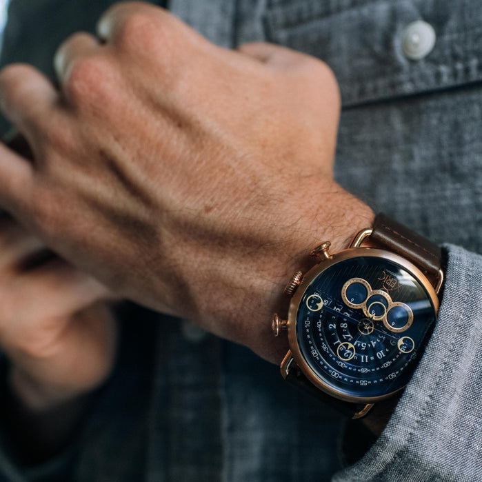 Xeric Halograph Chrono Sapphire Rose Gold Indigo angled shot picture