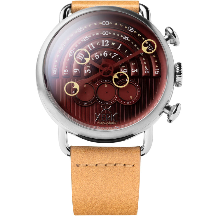 Xeric Halograph Chrono Sapphire Silver Oxblood - Watches.com - HCS - 1188 - 20L