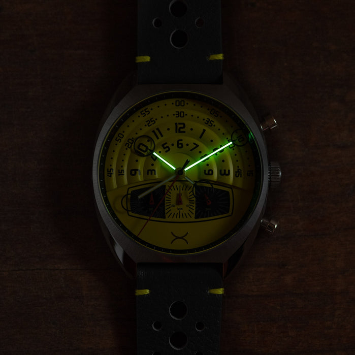 Xeric Halograph III Chrono Caution Yellow angled shot picture